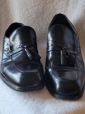 Mens Leather Black Tassel Slip-On Combination Loafers